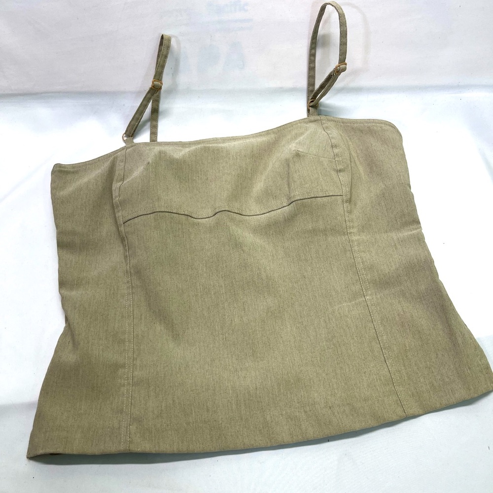 MB DESIGNS BY MBJC CROP TOP WOMEN L KHAKI GREEN HUE SLIT BACK‎ ZIP CAMISOLE